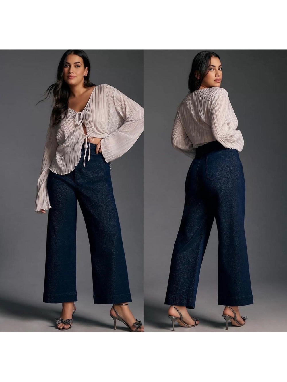 NWOT Anthropologie Maeve The Colette Glitter Wide-Leg Pants Dark Denim Size 32